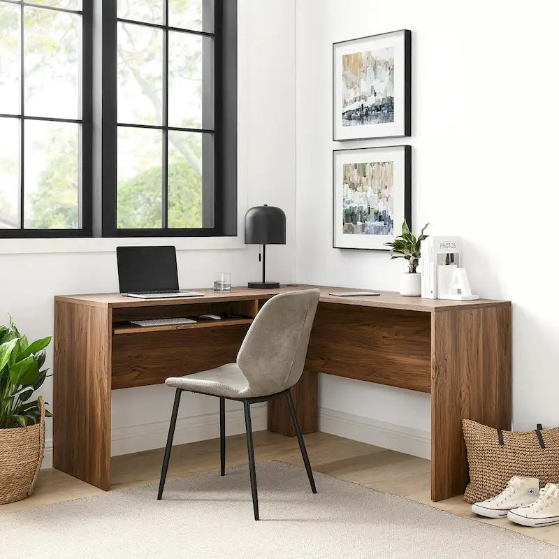 Bureau d'angle en bois avec tiroir clavier escamotable