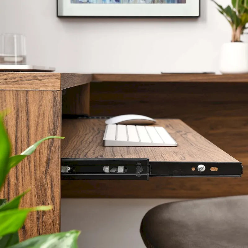 Bureau d'angle en bois avec tiroir clavier escamotable
