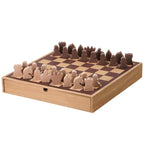 Jeu d'échecs et de dames en bois avec tiroir de rangement - H 6,35 cm x L 40,64 cm x P 40,64 cm