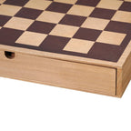 Jeu d'échecs et de dames en bois avec tiroir de rangement - H 6,35 cm x L 40,64 cm x P 40,64 cm