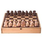 Jeu d'échecs et de dames en bois avec tiroir de rangement - H 6,35 cm x L 40,64 cm x P 40,64 cm