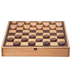Jeu d'échecs et de dames en bois avec tiroir de rangement - H 6,35 cm x L 40,64 cm x P 40,64 cm