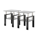 Lot de 2 tables d'appoint en verre trempé avec pieds en métal, carrées, noires