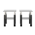 Lot de 2 tables d'appoint en verre trempé avec pieds en métal, carrées, noires