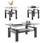 Lot de 2 tables d'appoint en verre trempé avec pieds en métal, carrées, noires