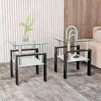 Lot de 2 tables d'appoint en verre trempé avec pieds en métal, carrées, noires