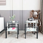 Lot de 2 tables d'appoint en verre trempé avec pieds en métal, carrées, noires
