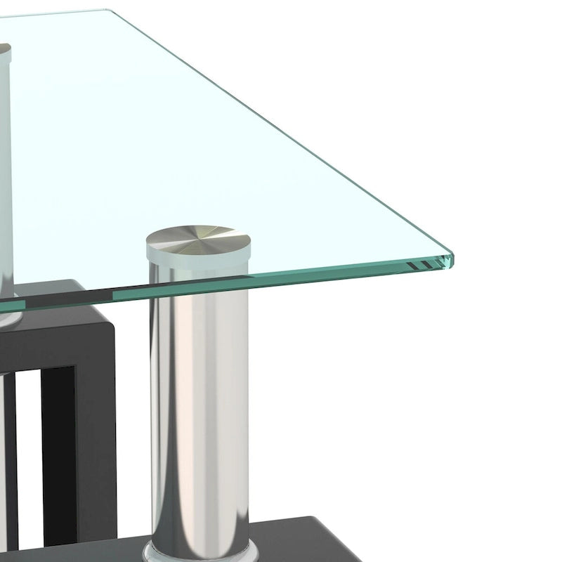 Lot de 2 tables d'appoint en verre trempé avec pieds en métal, carrées, noires