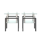 Lot de 2 tables d'appoint en verre trempé avec pieds en métal, carrées, noires