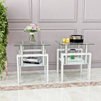 Lot de 2 tables d'appoint en verre trempé avec pieds en métal, carrées, noires