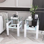 Lot de 2 tables d'appoint en verre trempé avec pieds en métal, carrées, noires