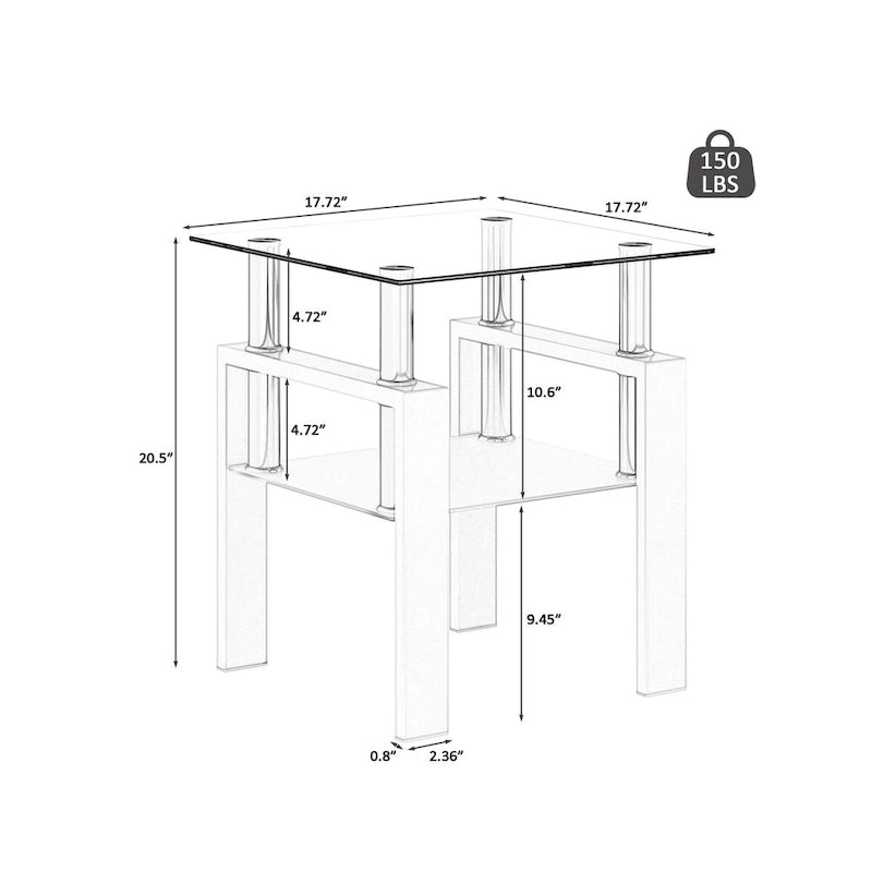 Lot de 2 tables d'appoint en verre trempé avec pieds en métal, carrées, noires
