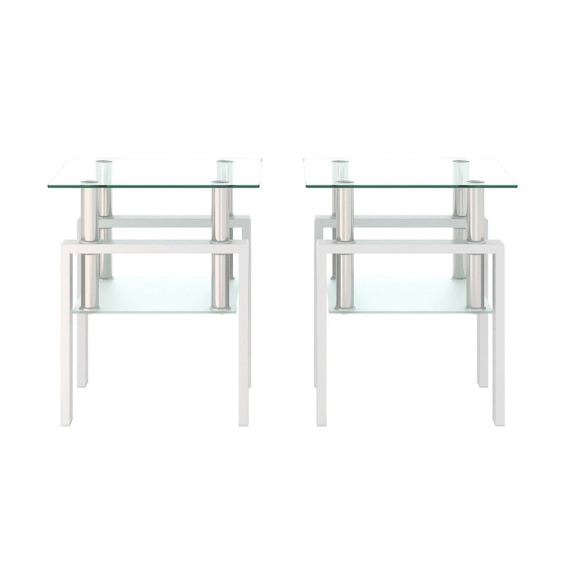 Lot de 2 tables d'appoint en verre trempé avec pieds en métal, carrées, noires