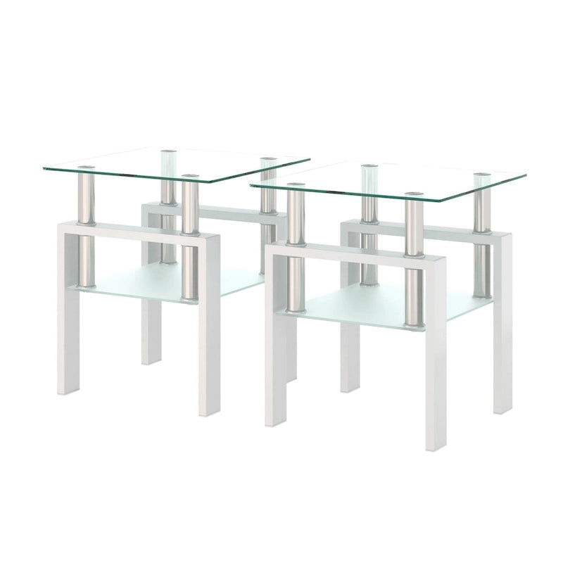 Lot de 2 tables d'appoint en verre trempé avec pieds en métal, carrées, noires