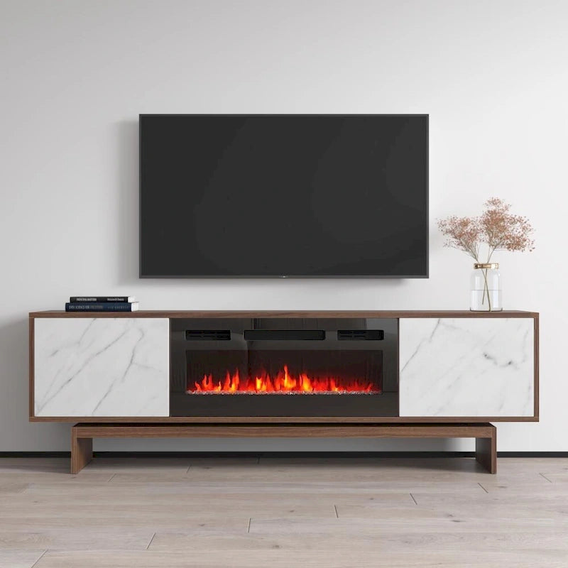 Meuble TV avec cheminée électrique et rangement