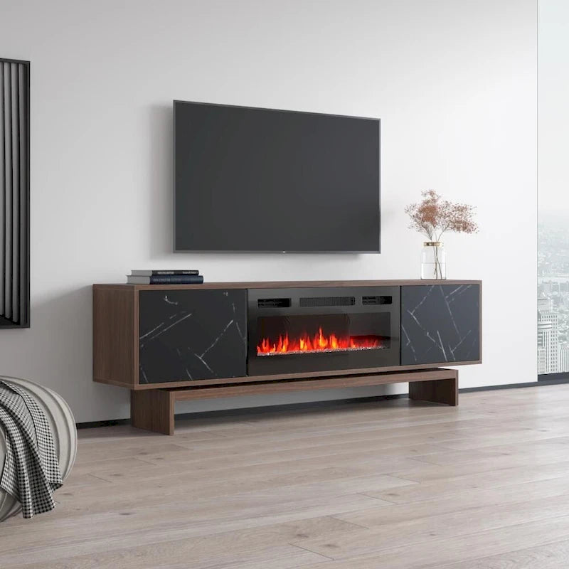 Meuble TV avec cheminée électrique et rangement