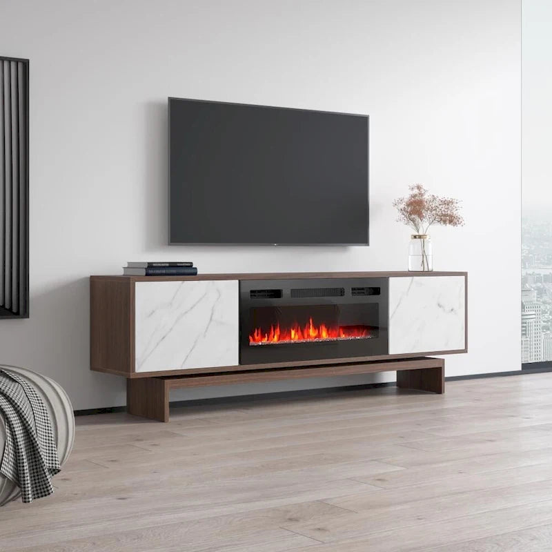 Meuble TV avec cheminée électrique et rangement