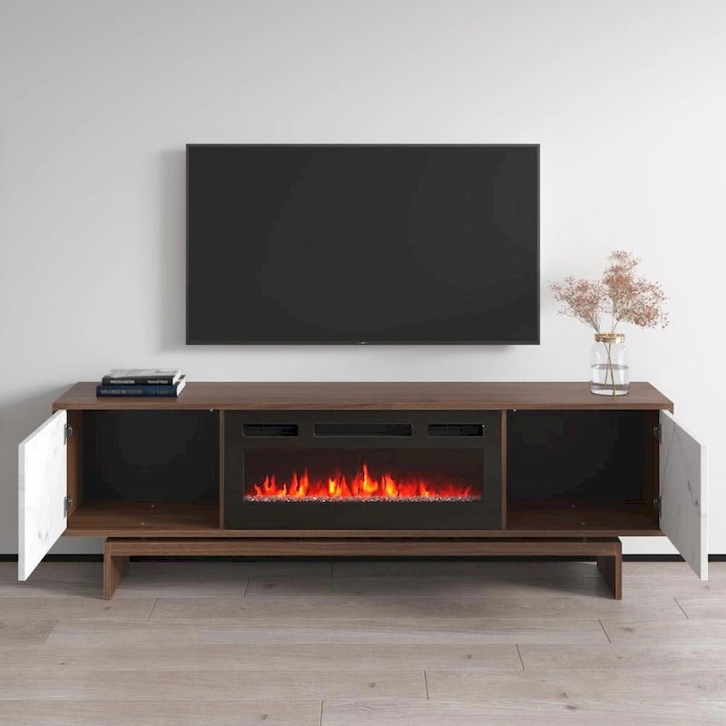 Meuble TV avec cheminée électrique et rangement