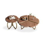 Tables basses gigognes rondes en placage de noyer, lot de 2