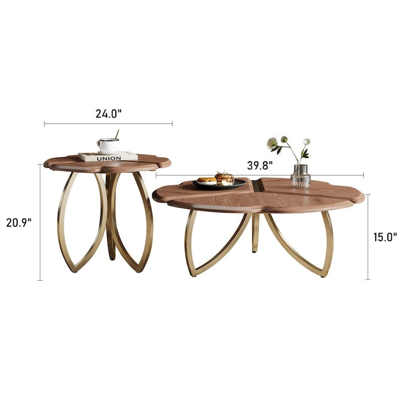 Tables basses gigognes rondes en placage de noyer, lot de 2