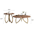 Tables basses gigognes rondes en placage de noyer, lot de 2
