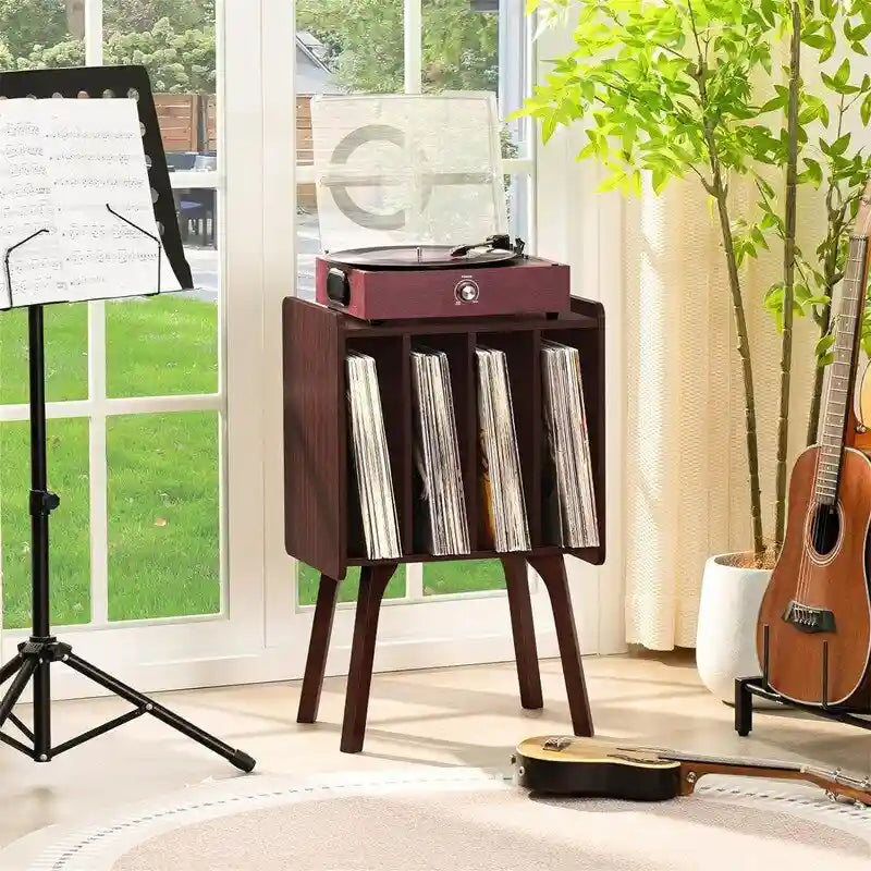 Meuble pour tourne-disque avec 4 rangements cubes - 16,5 x 11,7 x 26,1 po