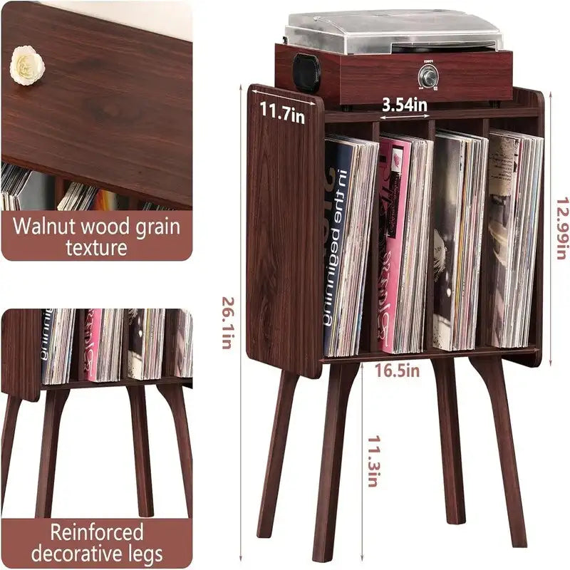 Meuble pour tourne-disque avec 4 rangements cubes - 16,5 x 11,7 x 26,1 po