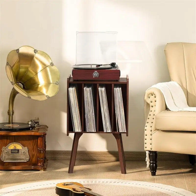 Meuble pour tourne-disque avec 4 rangements cubes - 16,5 x 11,7 x 26,1 po
