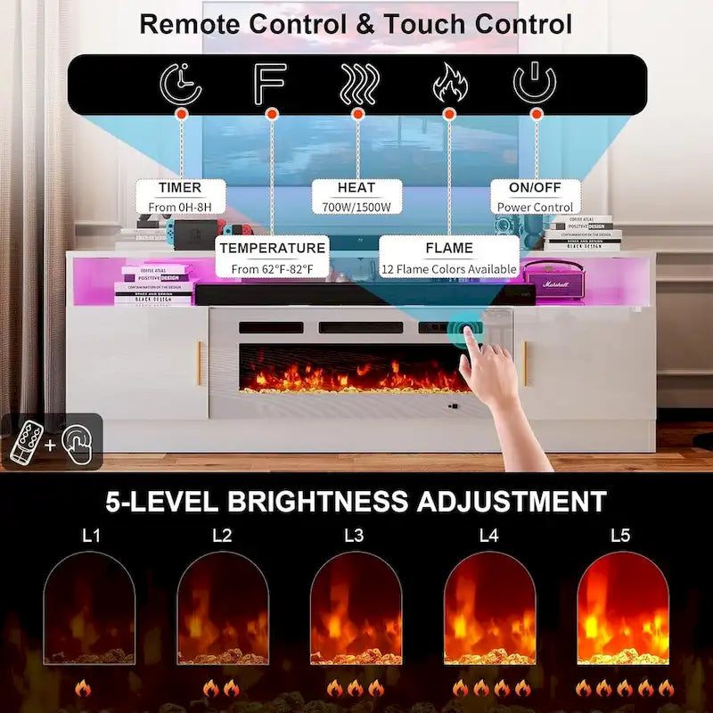 Meuble TV de 70 po avec foyer électrique encastrable