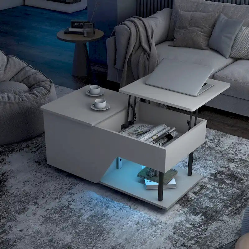 Table basse relevable de 37 pouces avec lumière LED 16 couleurs et étagère réglable