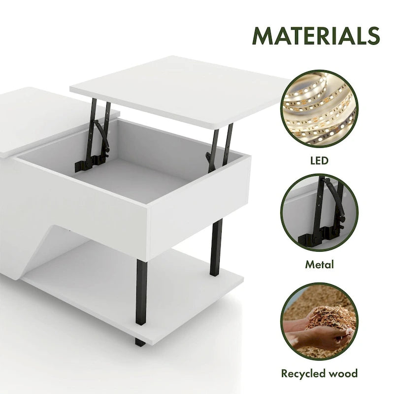 Table basse relevable de 37 pouces avec lumière LED 16 couleurs et étagère réglable