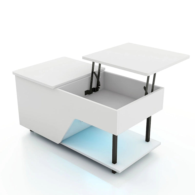 Table basse relevable de 37 pouces avec lumière LED 16 couleurs et étagère réglable