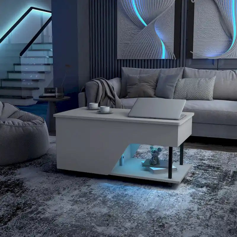 Table basse relevable de 37 pouces avec lumière LED 16 couleurs et étagère réglable