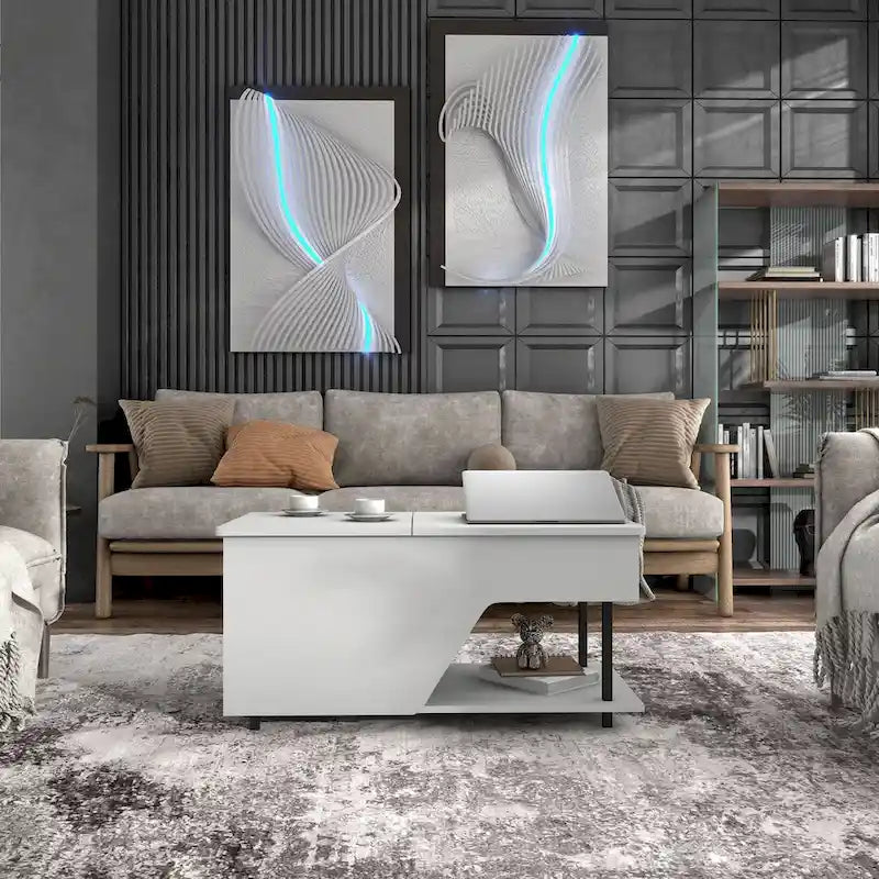 Table basse relevable de 37 pouces avec lumière LED 16 couleurs et étagère réglable