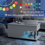 Table basse relevable de 37 pouces avec lumière LED 16 couleurs et étagère réglable
