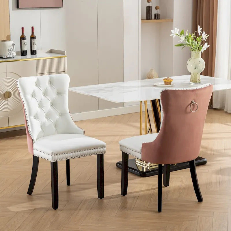 Lot de 2 chaises de salle à manger capitonnées avec garniture cloutée et pieds en bois