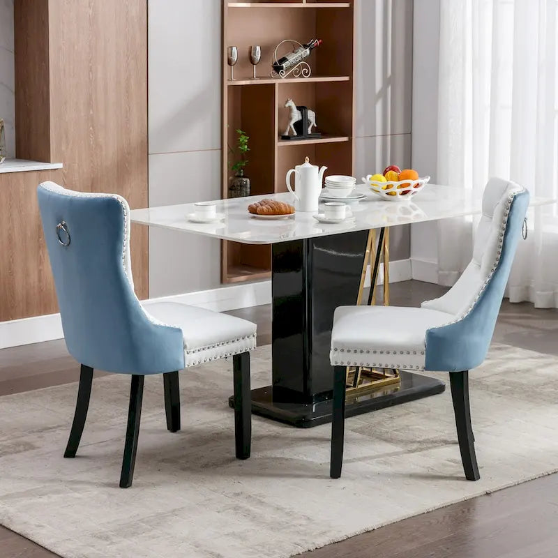 Lot de 2 chaises de salle à manger capitonnées avec garniture cloutée et pieds en bois