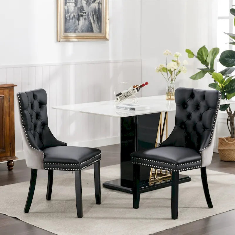 Lot de 2 chaises de salle à manger capitonnées avec garniture cloutée et pieds en bois