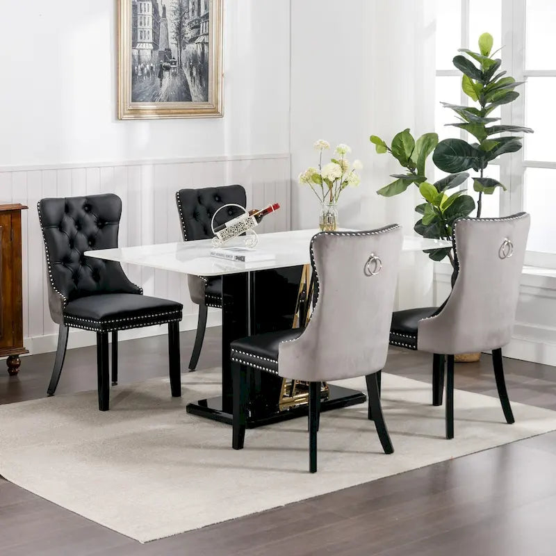 Lot de 2 chaises de salle à manger capitonnées avec garniture cloutée et pieds en bois