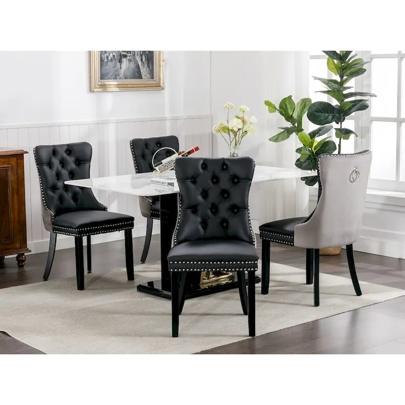 Lot de 2 chaises de salle à manger capitonnées avec garniture cloutée et pieds en bois
