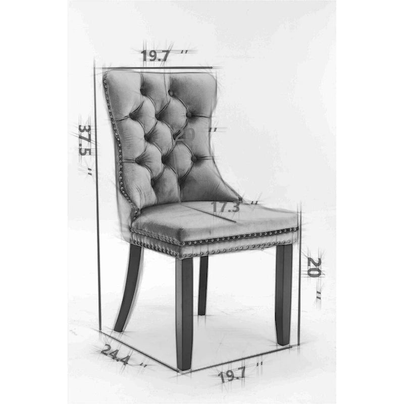 Lot de 2 chaises de salle à manger capitonnées avec garniture cloutée et pieds en bois