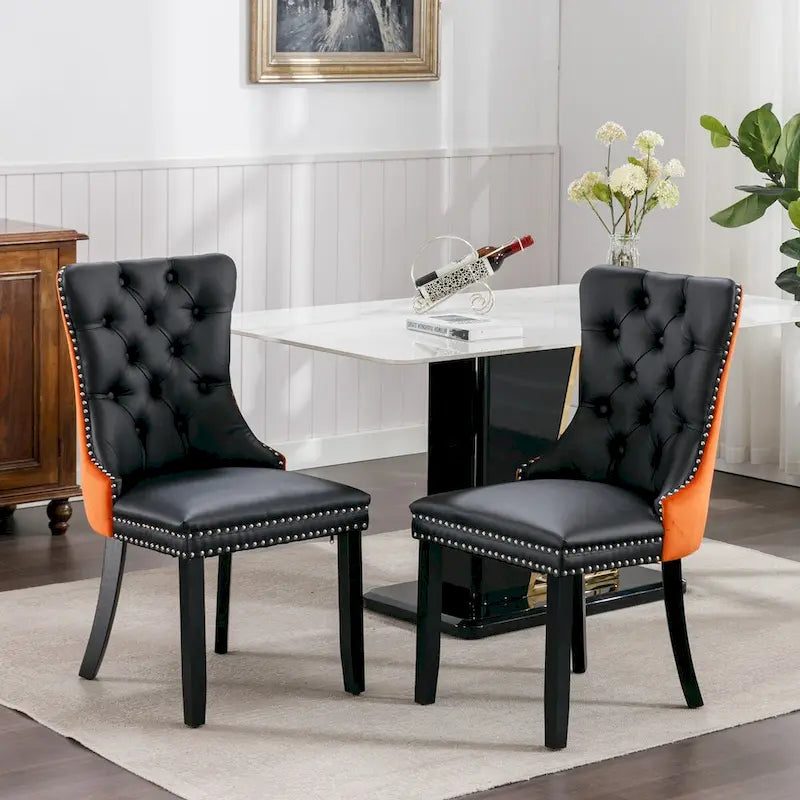 Lot de 2 chaises de salle à manger capitonnées avec garniture cloutée et pieds en bois