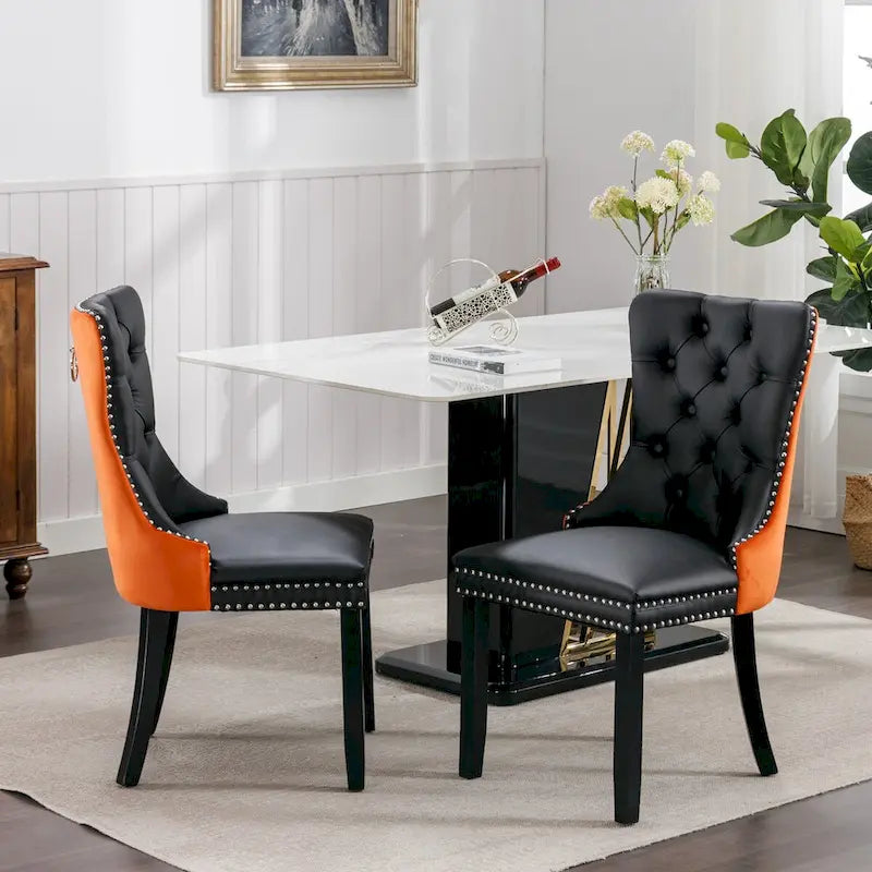 Lot de 2 chaises de salle à manger capitonnées avec garniture cloutée et pieds en bois