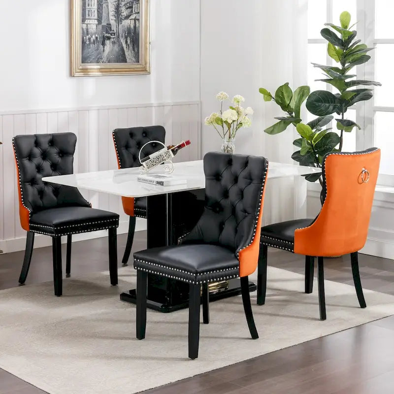 Lot de 2 chaises de salle à manger capitonnées avec garniture cloutée et pieds en bois