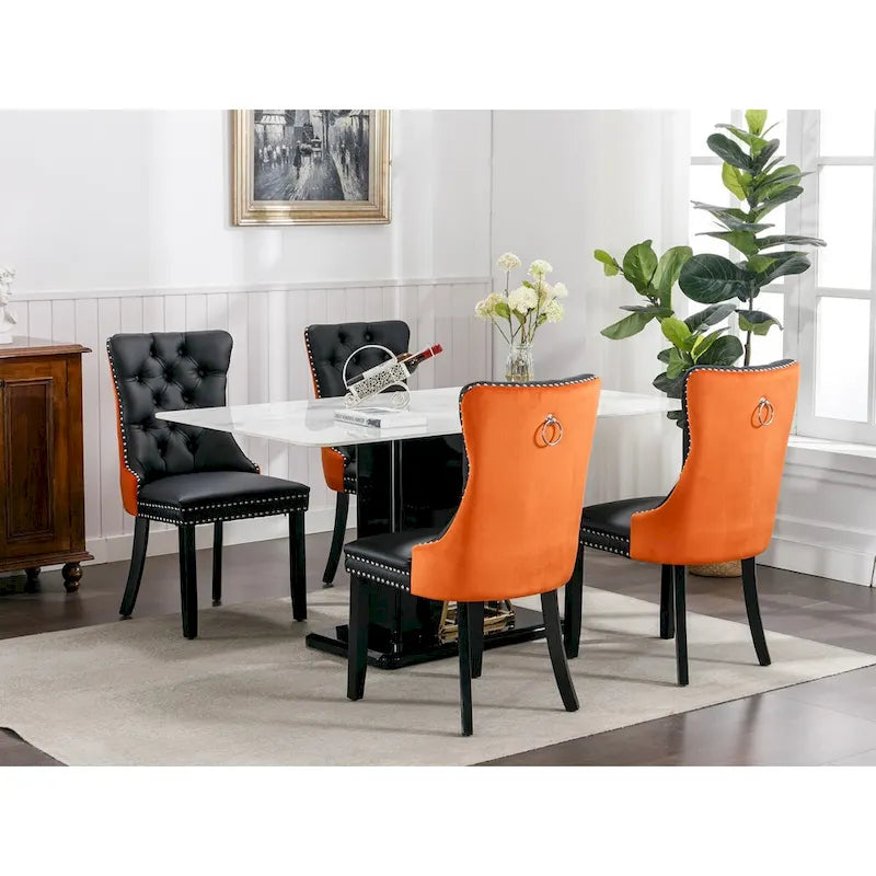 Lot de 2 chaises de salle à manger capitonnées avec garniture cloutée et pieds en bois