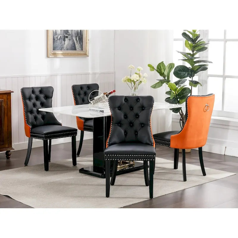 Lot de 2 chaises de salle à manger capitonnées avec garniture cloutée et pieds en bois