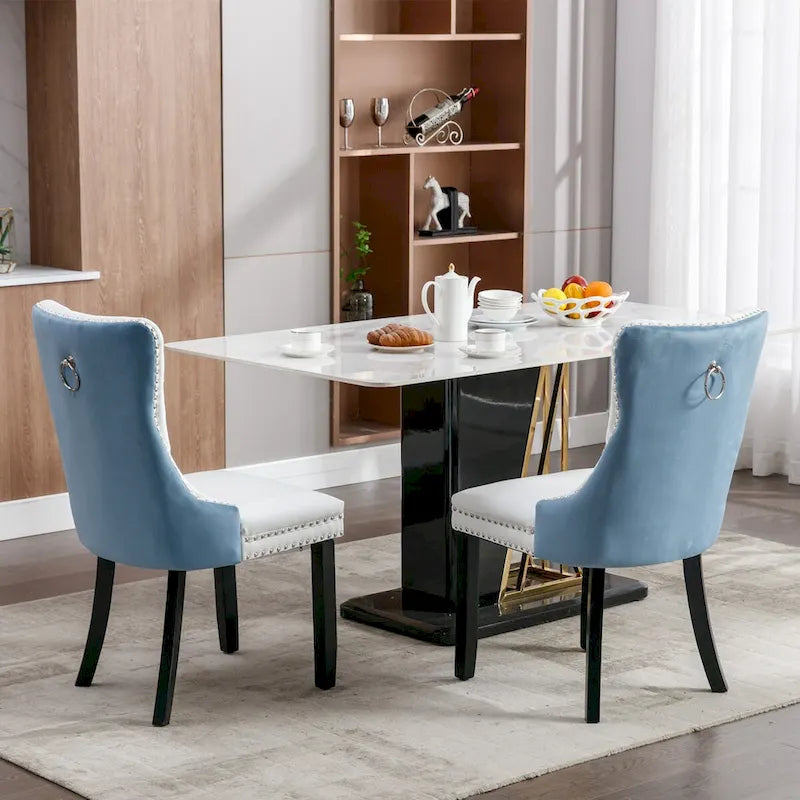 Lot de 2 chaises de salle à manger capitonnées avec garniture cloutée et pieds en bois