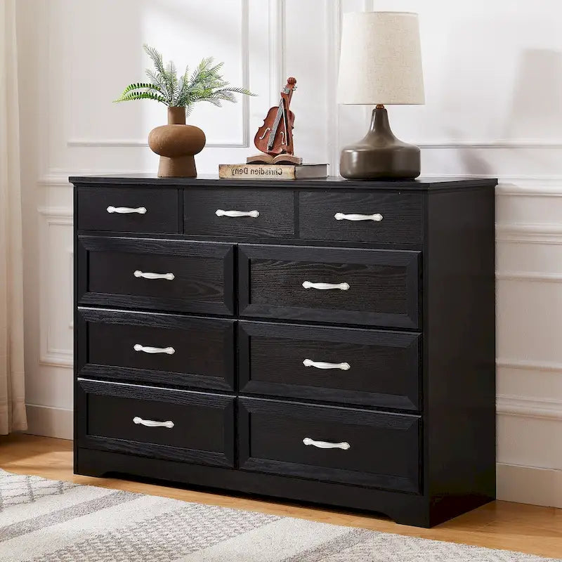 Commode 9 tiroirs style porte de grange, 120 cm de large, en bois