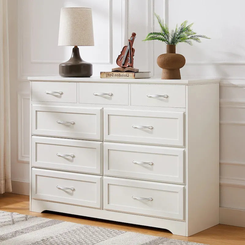 Commode 9 tiroirs style porte de grange, 120 cm de large, en bois