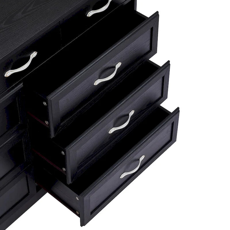 Commode 9 tiroirs style porte de grange, 120 cm de large, en bois